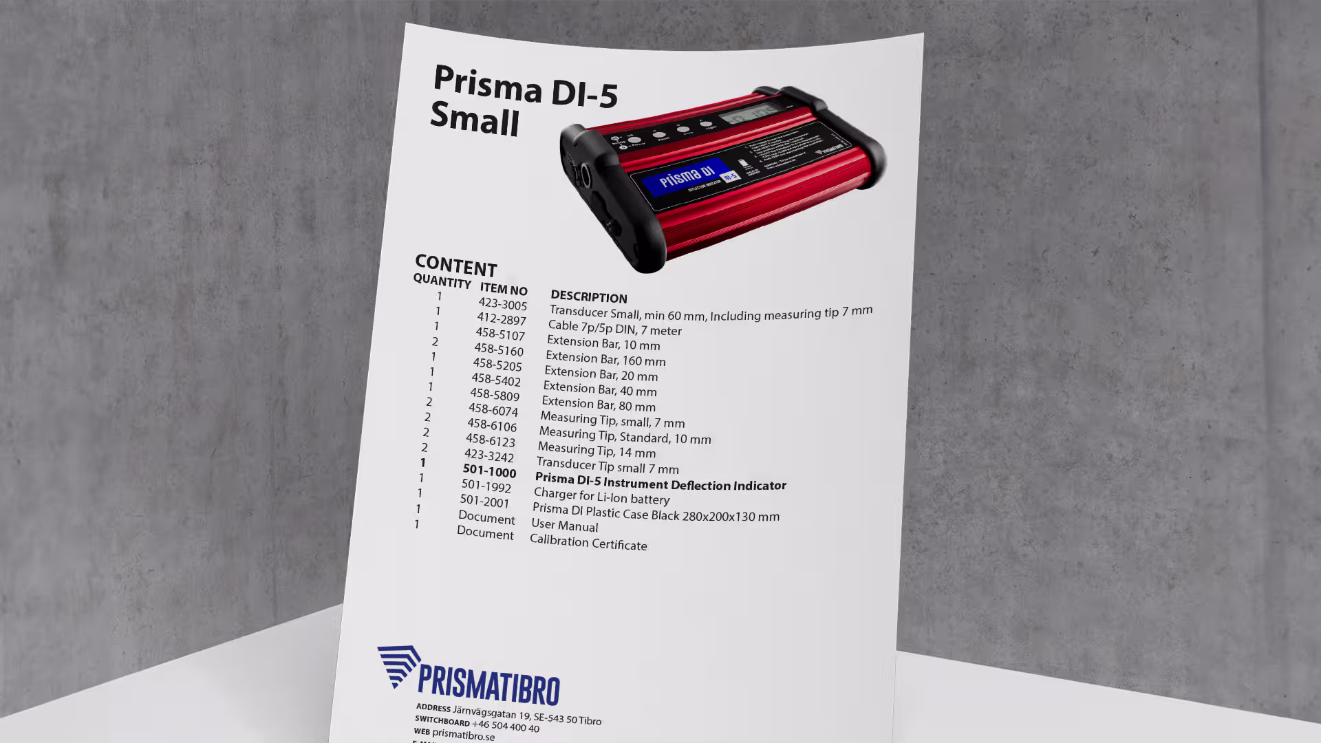 Prisma DI-5 Small Content List