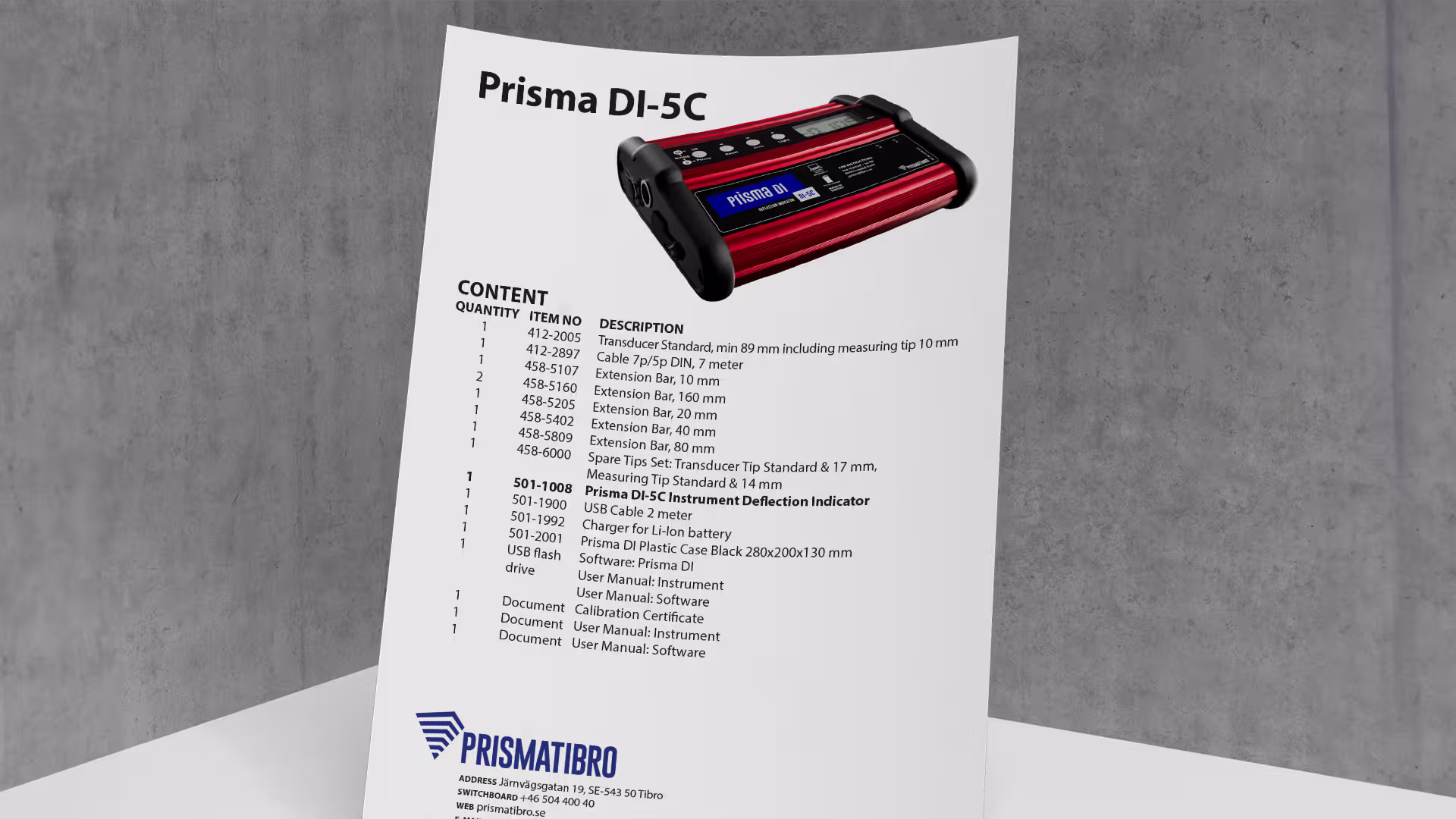Prisma DI-5C Content List