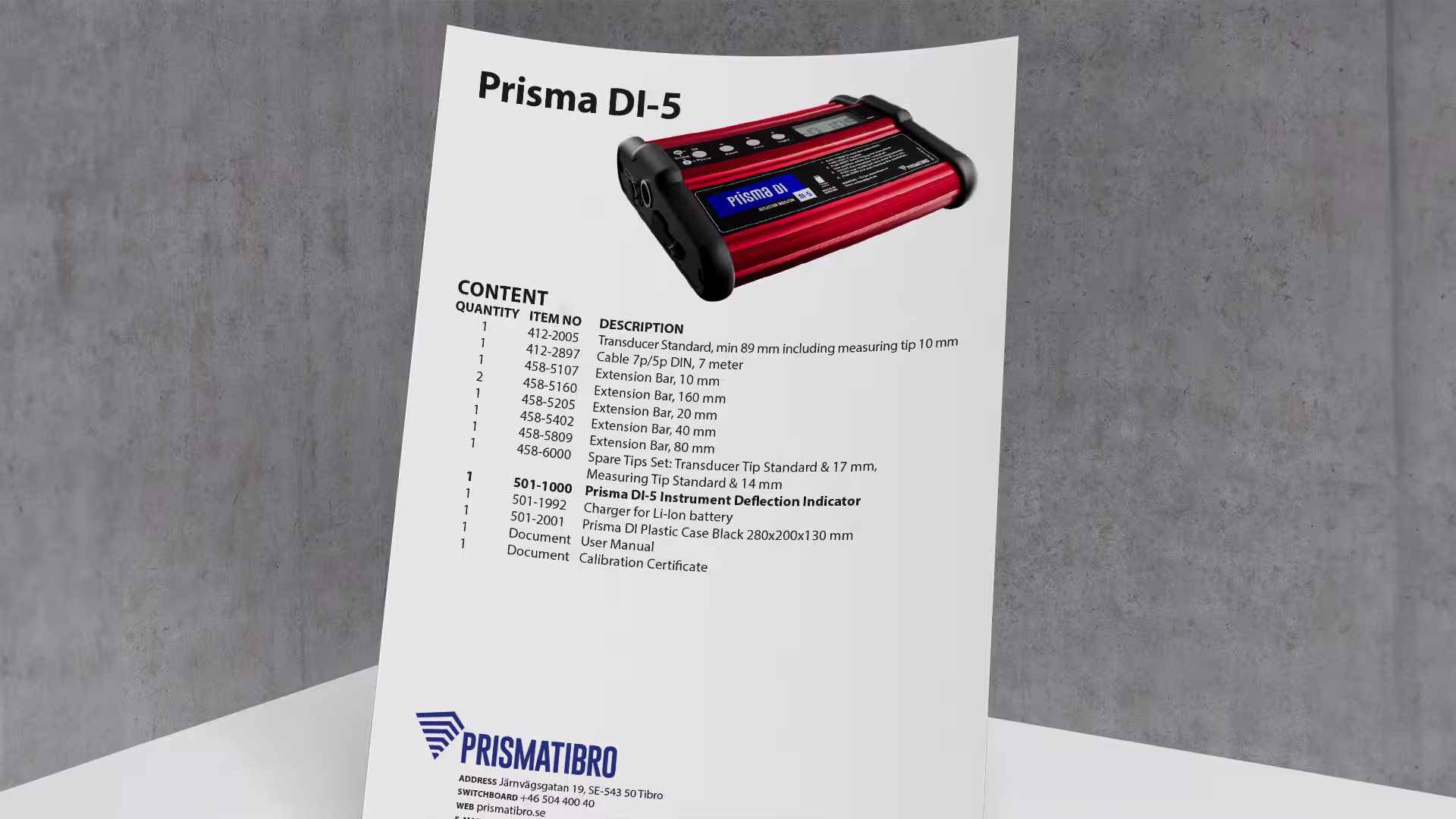 Prisma DI-5 Content List