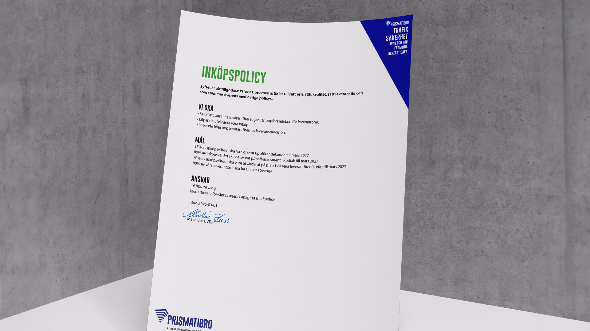 PrismaTibro Inköpspolicy