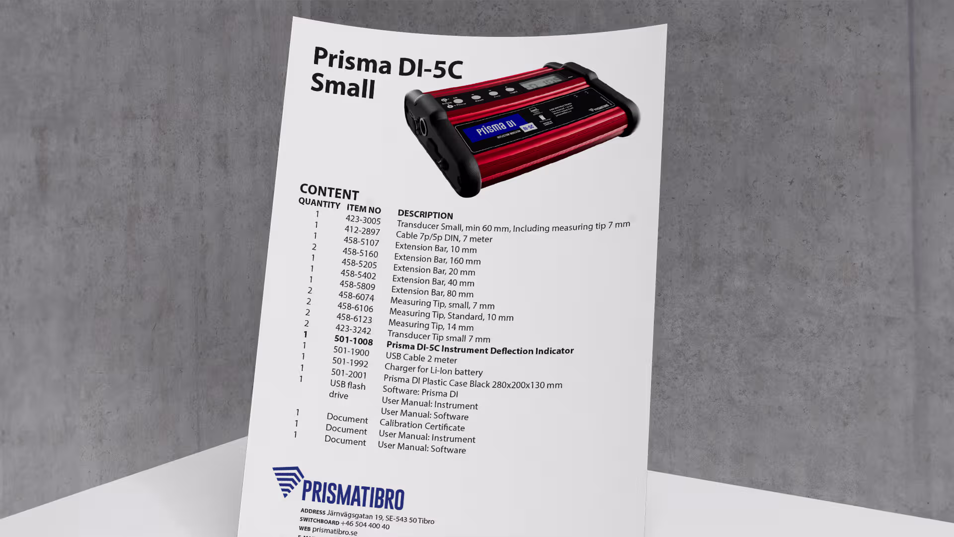 Prisma DI-5C Small Content List