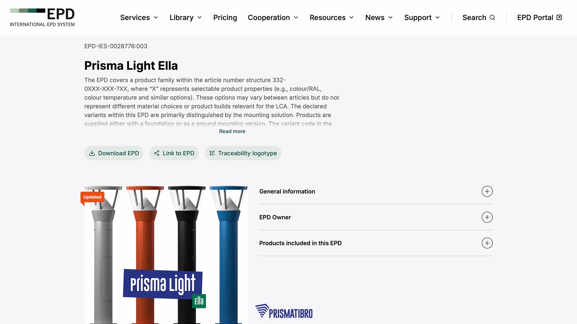 Prisma Light Ella EPD