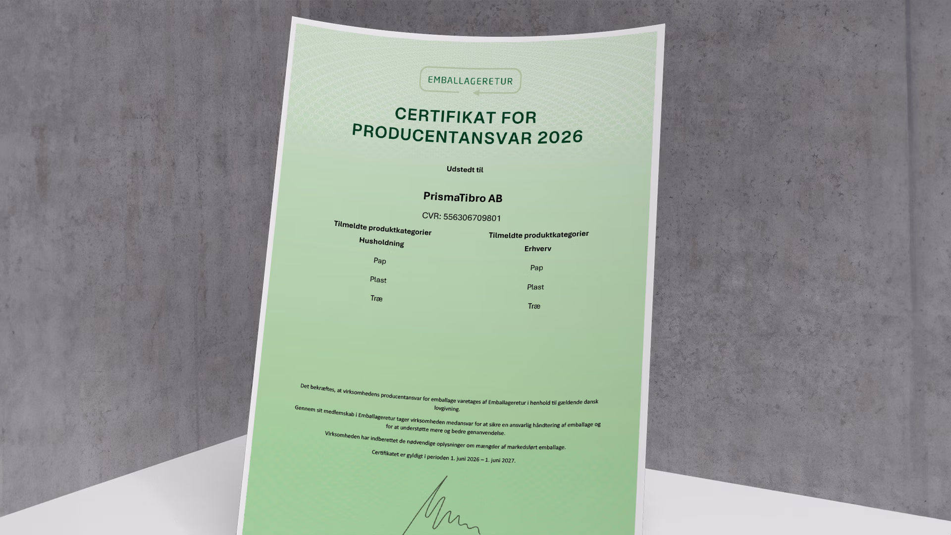 Emballageretur Denmark Certificate Producer Responsibility